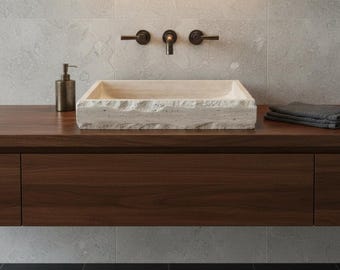 Custom Travertine Sink -Carved Marble Sink - Custom Order Marble Sink - Hand Carved Marble Sink - Marble Bathroom Vanity- Powder Room Sink