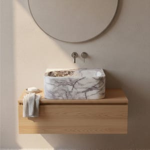 Pia de mármore lilás, cuba pequena para banheiro com bancada, pia personalizada em pedra natural para lavabo. imagem 5