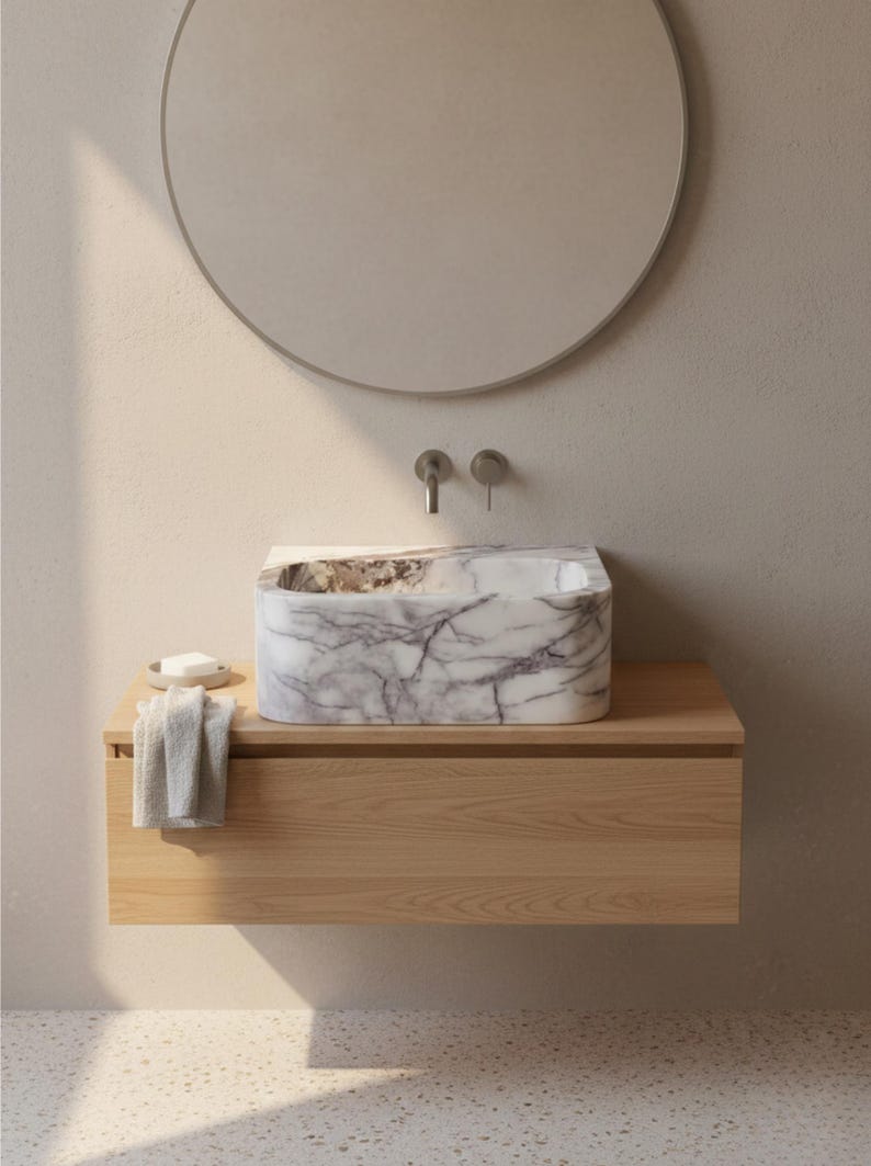 Pia de mármore lilás, cuba pequena para banheiro com bancada, pia personalizada em pedra natural para lavabo. imagem 5