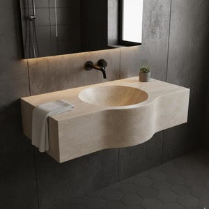 Chic Travertin Waschbecken, Travertin Waschbecken, Travertin Waschbecken zur Wandbefestigung, Naturstein Waschbecken, Waschbecken für Badezimmer