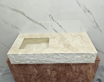 Custom Travertine Marble Sink, Natural Stone, Washbasin, Travertine Sink for Bathroom