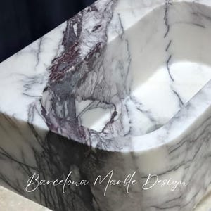 Pia de mármore lilás, cuba pequena para banheiro com bancada, pia personalizada em pedra natural para lavabo. imagem 15