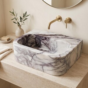 Pia de mármore lilás, cuba pequena para banheiro com bancada, pia personalizada em pedra natural para lavabo. imagem 3