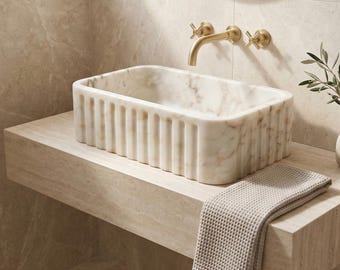 Waschbecken aus Calacatta-Gold-Marmor | Großes Aufsatzwaschbecken | Wand- oder Aufsatzwaschbecken aus Naturstein