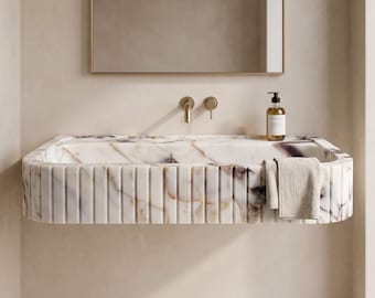 Calacatta Gold Marble Sink, Wall Mounted Marble Sink, Marble Sink, Sink for Bathroom, Powder Room Sink, Marble Grooved Sink