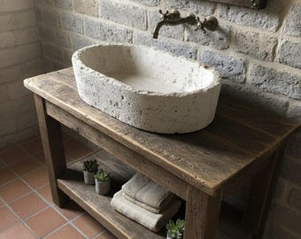 Pia de travertino, pia de travertino com design rústico, pedra natural, feita à mão, pia personalizada, pia esculpida, pia rústica, pia de mármore feita à mão