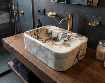 Calacatta Viola Wall Mount Marble Sink, Marble Bathroom Sink , Powder Room Sink , Custom Vanity Top Natural Stone , Marble Vessel Sink