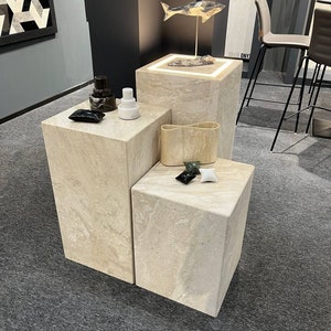 Travertine Plinth, Handmade Side Table, Free Shipping, Side Table, Cubic Table, Marble Side Table, Travertine Side Table