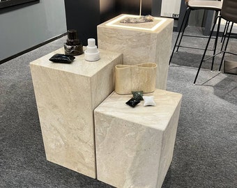 Travertine Plinth, Handmade Side Table, Free Shipping, Side Table, Cubic Table, Marble Side Table, Travertine Side Table