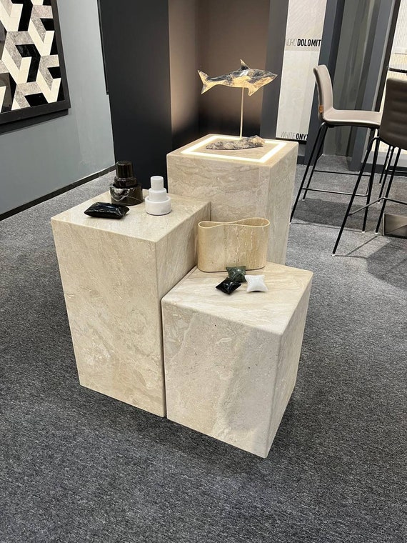 Travertine Plinth, Handmade Side Table, Free Shipping, Side Table, Cubic Table, Marble Side Table, Travertine Side Table