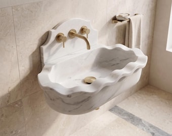 Chic Marble Sink with Sleek Design, White Marble Sink,Natural Stone Sink, Powder Room Sink, Wall Mount Marble Sink, Marble Bathroom Sink