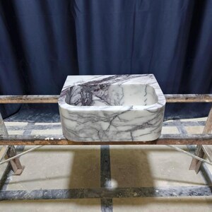 Pia de mármore lilás, cuba pequena para banheiro com bancada, pia personalizada em pedra natural para lavabo. imagem 7