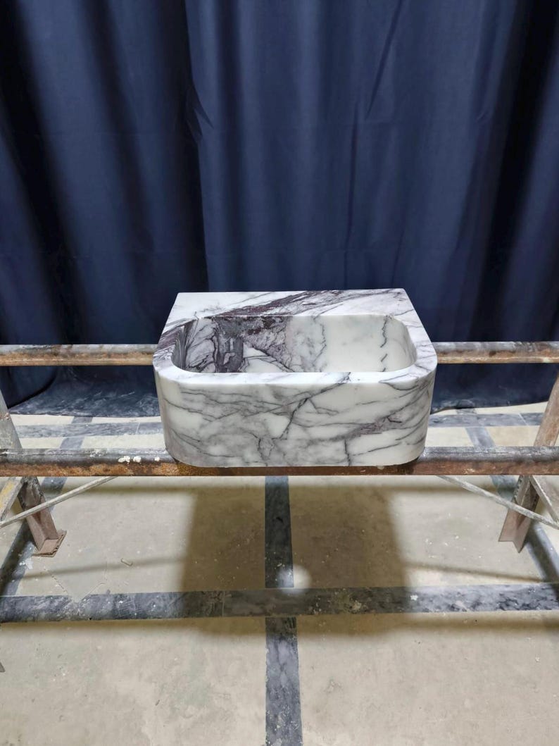 Pia de mármore lilás, cuba pequena para banheiro com bancada, pia personalizada em pedra natural para lavabo. imagem 7