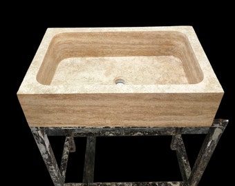 Travertine Marble Sink, Wall Mounted Marble Sink - Handmade Travertine Sink, Natural Stone, Washbasin, Travertine Sink for Bathroom, Marble