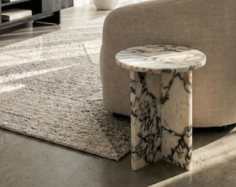 Calacatta Viola Marble Side Table, Custom Design Marble Plinth Table, Marble Coffee Table,Handmade Marble Side Table, Marble Plinth Table