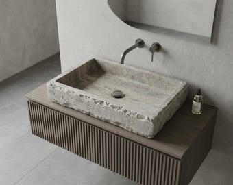 Marble Sink, Bathroom Sink, Natural Stone Sink, Marble Sink, Stone Sink, Silver Travertine Thin Edge Rectangular Sink, Bathroom Design