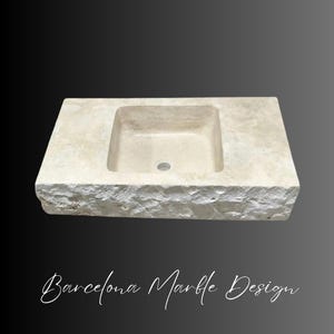 Custom Travertine Sink–Wall-Mounted Handmade Natural Stone Washbasin – Custom Bathroom Vanity Sink by Barcelona Marble Design-Natural Stone