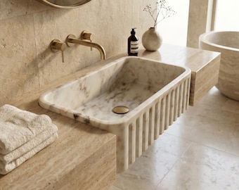Calacatta Gold Marble Sink | Large Vessel Basin | Wall Mounted or Vanity Top Natural Stone Sink