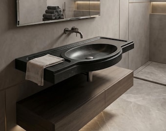 Umywalka marmurowa, umywalka z czarnego marmuru, umywalka Nero Marquina, umywalka ścienna, umywalka ręcznie robiona, umywalka na zamówienie, umywalka łazienkowa, blat umywalkowy