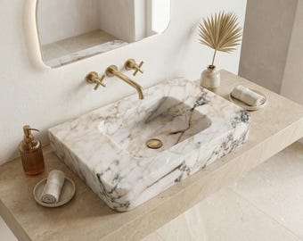 Custom Marble Sink, Wall Mount Marble Sink, Marble Bathroom Sink, Powder Room Sink Top, Natural Stone Calacatta Marble Sink, Custom Vanity