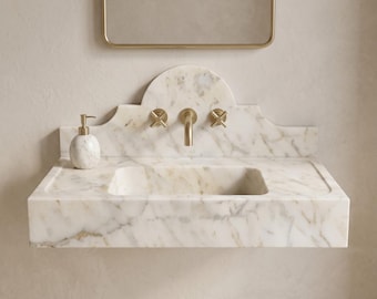 Calacatta Gold Marble Sink with Backsplash ,Wall Mount Marble Sink, Marble Bathroom Sink,Powder Room Sink, Customizable Marble Sink