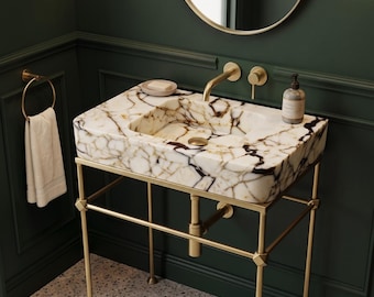 Custom Marble Sink, Wall Mount Marble Sink, Marble Bathroom Sink, Powder Room Sink Top, Natural Stone Calacatta Marble Sink, Custom Vanity
