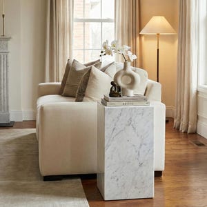 White Carrara Marble Side Table, Marble Plinth, Marble Coffee Table, Marble End Table, Side Table, Natural Stone Table, Carrara Marble Table image 1