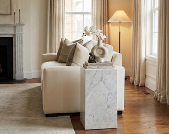 White Carrara Marble Side Table, Marble Plinth, Marble Coffee Table, Marble End Table, Side Table, Natural Stone Table, Carrara Marble Table