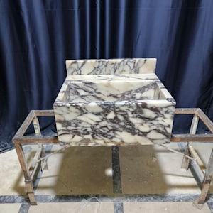 Calacatta Viola Marble Sink with Backsplash, Marble Sink , Powder Room, Sink Custom Vanity Top Natural Stone Marble Sink, Washbasin