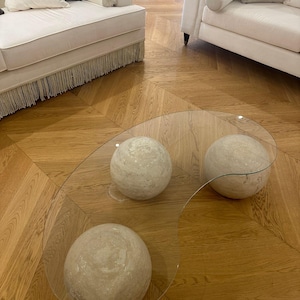 Natural Travertine Ball | Handmade Travertine Decor | Contemporary Stone Accent | Living Room Decoration