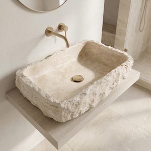 Travertine Marble Sink, Wall Mounted Marble Sink - with Faucet Hole - Handmade, Natural Stone Sink, Basin, Travertine Sink for Bathroom