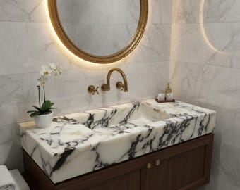 Calacatta Viola Marble Sink, Wall Mount Sink, Powder Room Sink, %100 Natural Stone Sink, Countertop Marble Sink, Sink&Basin