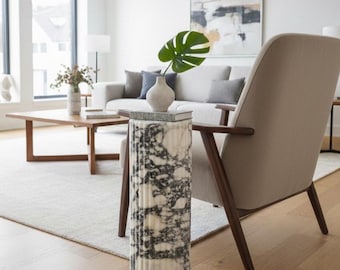Calacatta Viola Marmor Beistelltisch, Beistelltisch, italienischer Marmor 100% handgefertigter abgerundeter Marmortisch