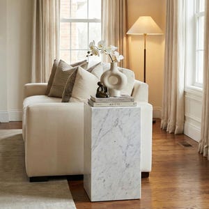 White Carrara Marble Side Table, Marble Plinth, Marble Coffee Table, Marble End Table, Side Table, Natural Stone Table, Carrara Marble Table image 12