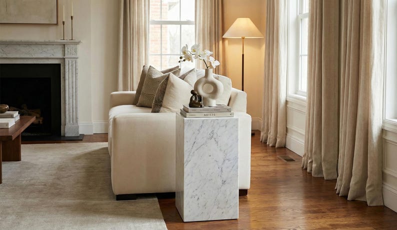 White Carrara Marble Side Table, Marble Plinth, Marble Coffee Table, Marble End Table, Side Table, Natural Stone Table, Carrara Marble Table image 12
