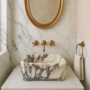 Marble Sink,Calacatta Viola Sink, Sink for Bathroom, Wall Mounted Sink, Powder Room Sink, Natural Stone Sink, Washbasin, Sink Vanity