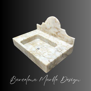 Lavabo de mármol Calacatta Sugar, lavabo de mármol para montaje en pared con protector contra salpicaduras, lavabo de mármol para baño, lavabo para tocador, encimera de tocador personalizada, lavabo de mármol imagen 6