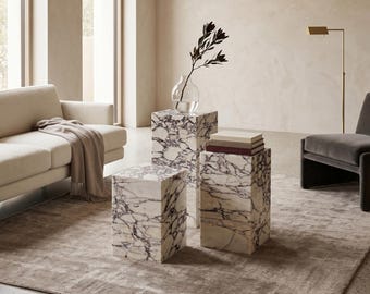 Calacatta Viola Marble Coffee Table | Marble Pedestal Table | Plinth Coffee Table | Customizable End Table with Three Size Options