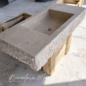 Travertine Marble Sink, Wall Mounted Marble Sink - Handmade Travertine Sink, Natural Stone, Washbasin, Travertine Sink for Bathroom, Marble