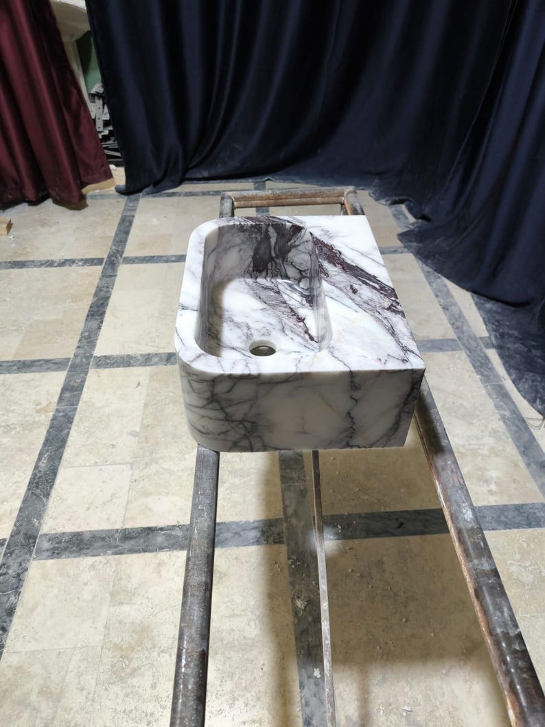 Pia de mármore lilás, cuba pequena para banheiro com bancada, pia personalizada em pedra natural para lavabo. imagem 10