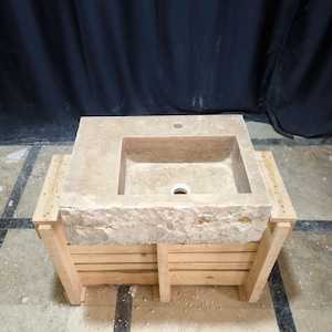 Travertine Sink – Handmade Natural Stone Basin, Custom Bathroom Vanity Sink, Modern Arch Design, Travertine Washbasin