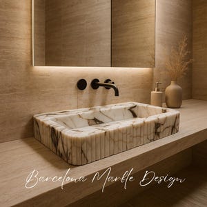 Calacatta Gold Marble Sink, Wall Mounted Marble Sink, Marble Sink, Sink for Bathroom, Powder Room Sink, Marble Grooved Sink