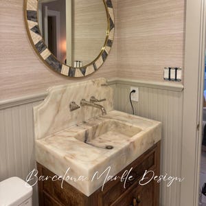Calacatta Gold Marble Sink Wall Mount Marble Sink with Backsplash Marble Bathroom Sink Powder Room Sink Custom Vanity Top Marble Sink