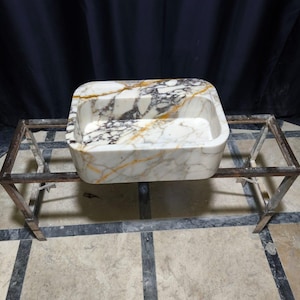Calacatta Viola Wall Mount Marble Sink, Marble Bathroom Sink , Powder Room Sink , Custom Vanity Top Natural Stone , Marble Vessel Sink