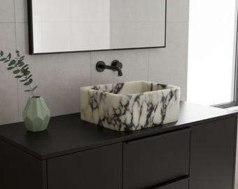 Marble Sink,Calacatta Viola Sink, Sink for Bathroom, Wall Mounted Sink, Powder Room Sink, Natural Stone Sink, Washbasin, Sink Vanity