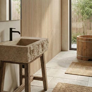 Handmade Travertine Sink – Wall Mounted Natural Stone Basin, Custom Marble Vanity Sink for Powder Room, Luxury Bathroom Decor