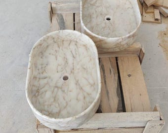 Custom Calacatta Gold Marble Sink, Handmade Oval Marble Basin, Custom Wall Mount or Countertop Sink, Natural Stone Sink