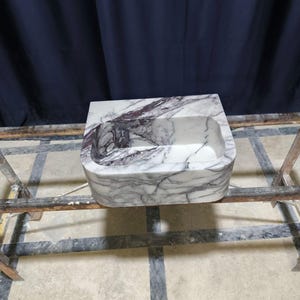 Pia de mármore lilás, cuba pequena para banheiro com bancada, pia personalizada em pedra natural para lavabo. imagem 8
