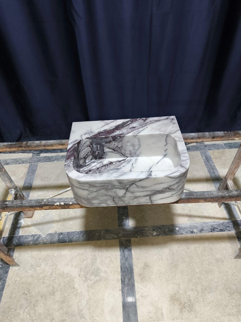 Pia de mármore lilás, cuba pequena para banheiro com bancada, pia personalizada em pedra natural para lavabo. imagem 8