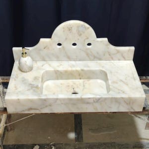 Calacatta Gold Marble Sink with Backsplash ,Wall Mount Marble Sink, Marble Bathroom Sink,Powder Room Sink, Customizable Marble Sink